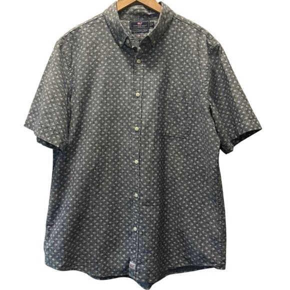 Vineyard Vines Mans Gray Short Sleeve Slim Fit Murray Button Down Shirts Size XL - Picture 1 of 5